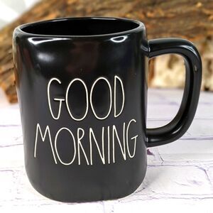 Rae Dunn GOOD MORNING Black Ceramic Mug